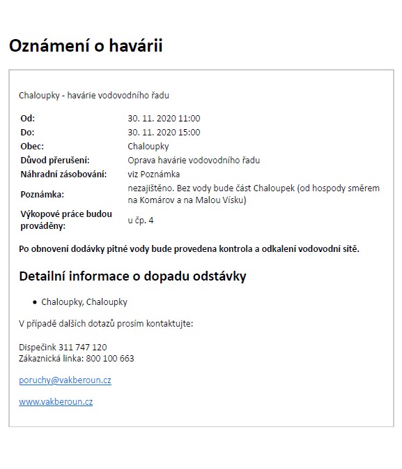 Havárie vodovodu